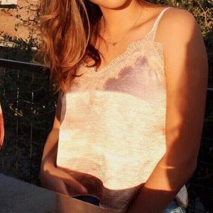 Forever 21 Pink silk Top with lace detailing